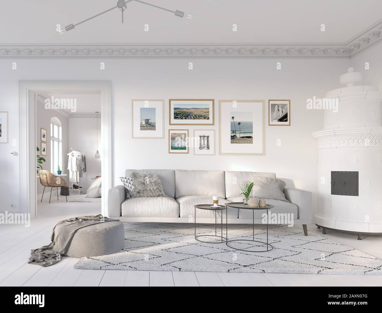 3D-Illustration. modern living room in bright new apartment  Stock Photo