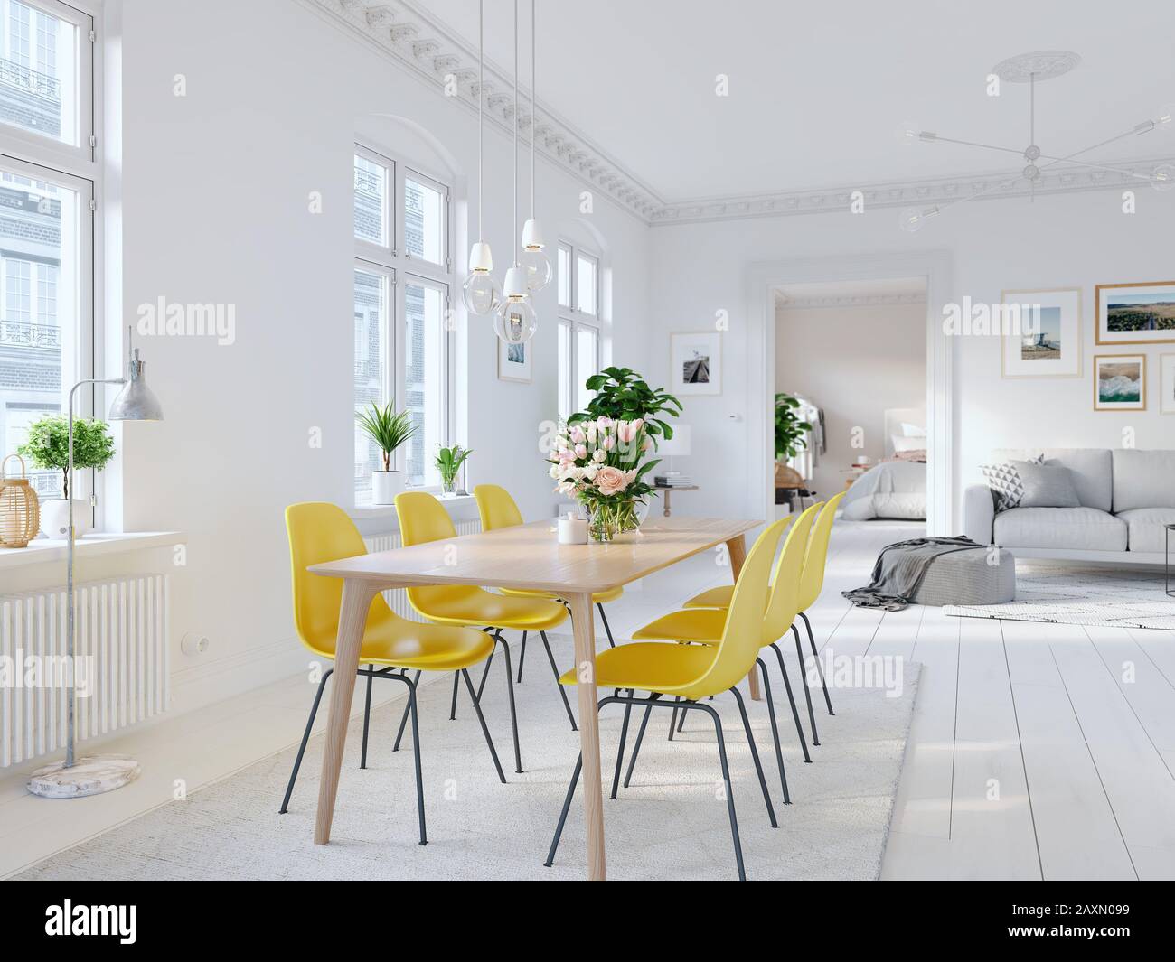 3D-Illustration. modern living room in bright new apartment  Stock Photo