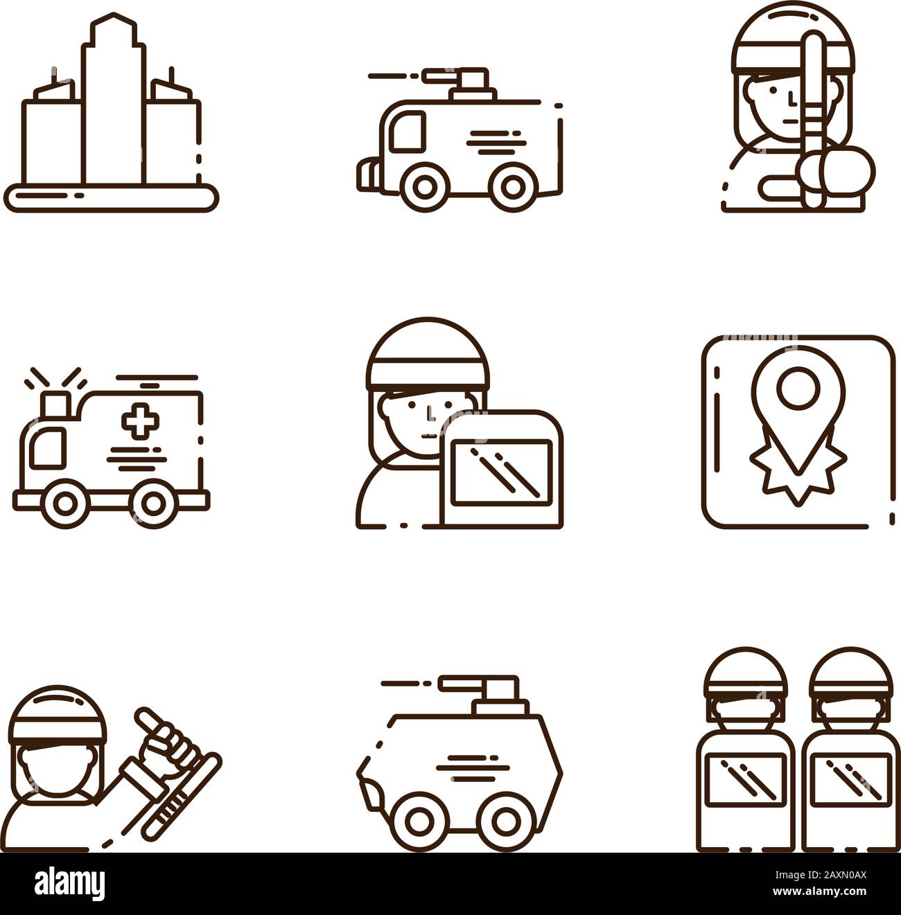 police and protest concept of icons set over white background, vector ...
