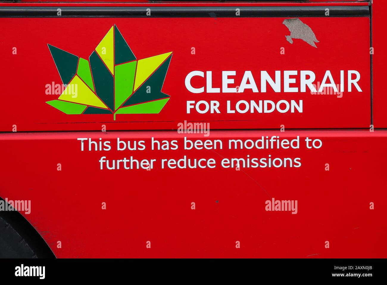 London, UK. 11th Feb, 2020. A 'CLEANER AIR FOR LONDON' sign is seen on a red hybrid bus in London. Credit: Dinendra Haria/SOPA Images/ZUMA Wire/Alamy Live News Stock Photo