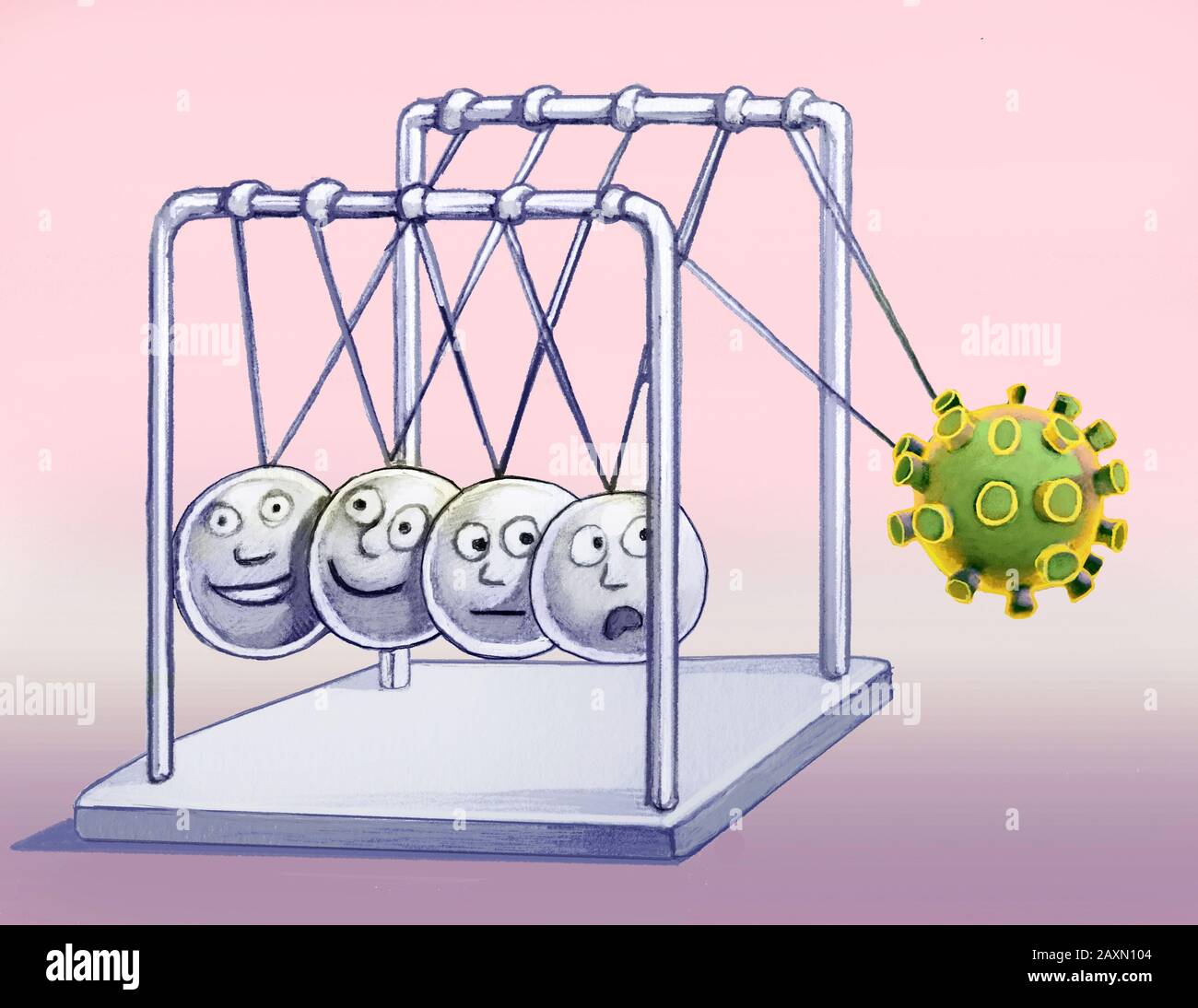 virus infection rapresented by a humor illustration bacterical intruders causing sickness and disease to humanity Stock Photo