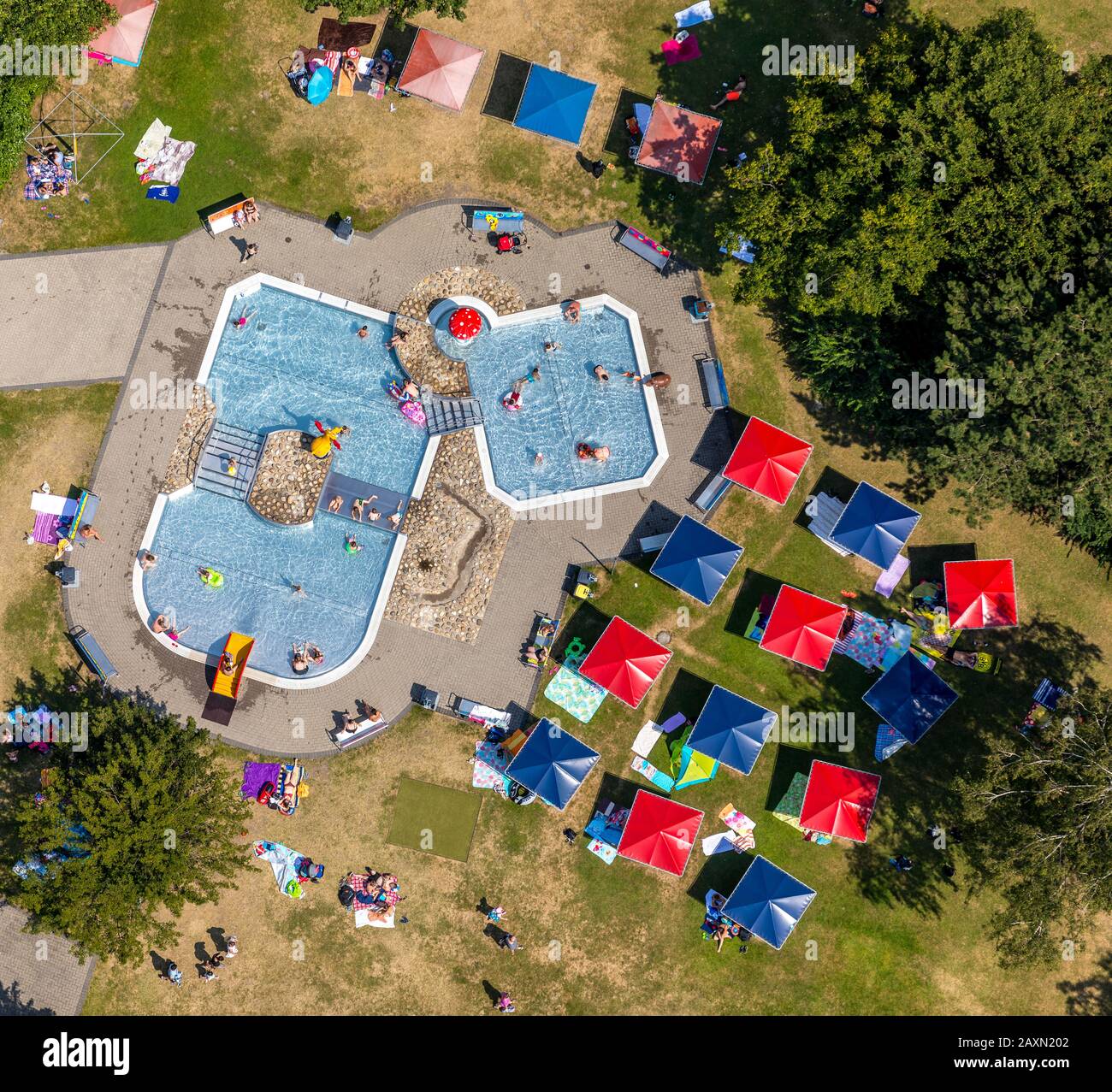 Aerial picture, Erlbad, nonswimmer's pool, outdoor swimming pool