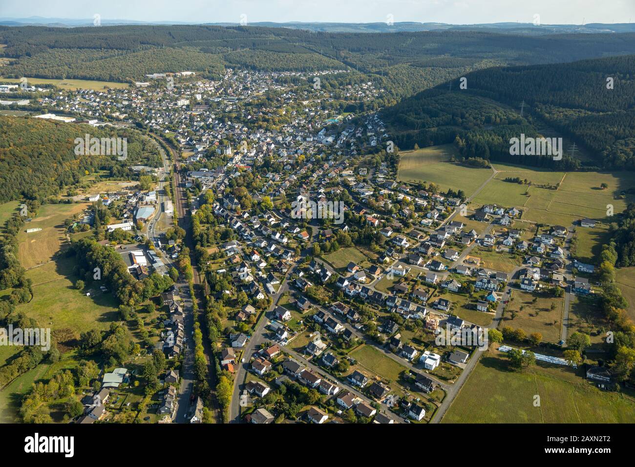 Aerial picture, overview Burbach, circle of Siegen-Wittgenstein, North Rhine-Westphalia, Germany ...