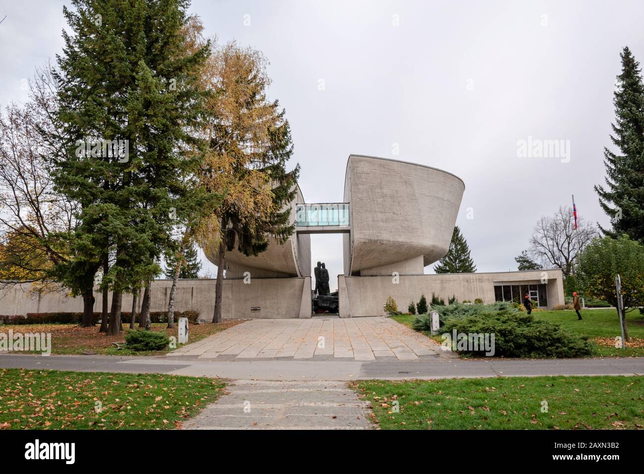 Banska Bystrica, Slovakia - October 29, 2019: Museum Of the Slovak National Uprising. Concrete structure divided in two sections. Tourist attraction. Stock Photo
