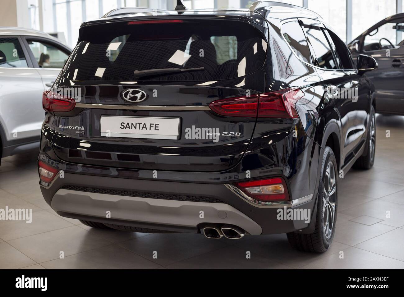Russia Izhevsk January 23 New Modern Crossover Santa Fe In The Hyundai Showroom Back View Famous World Brand Prestigious Vehicles Stock Photo Alamy