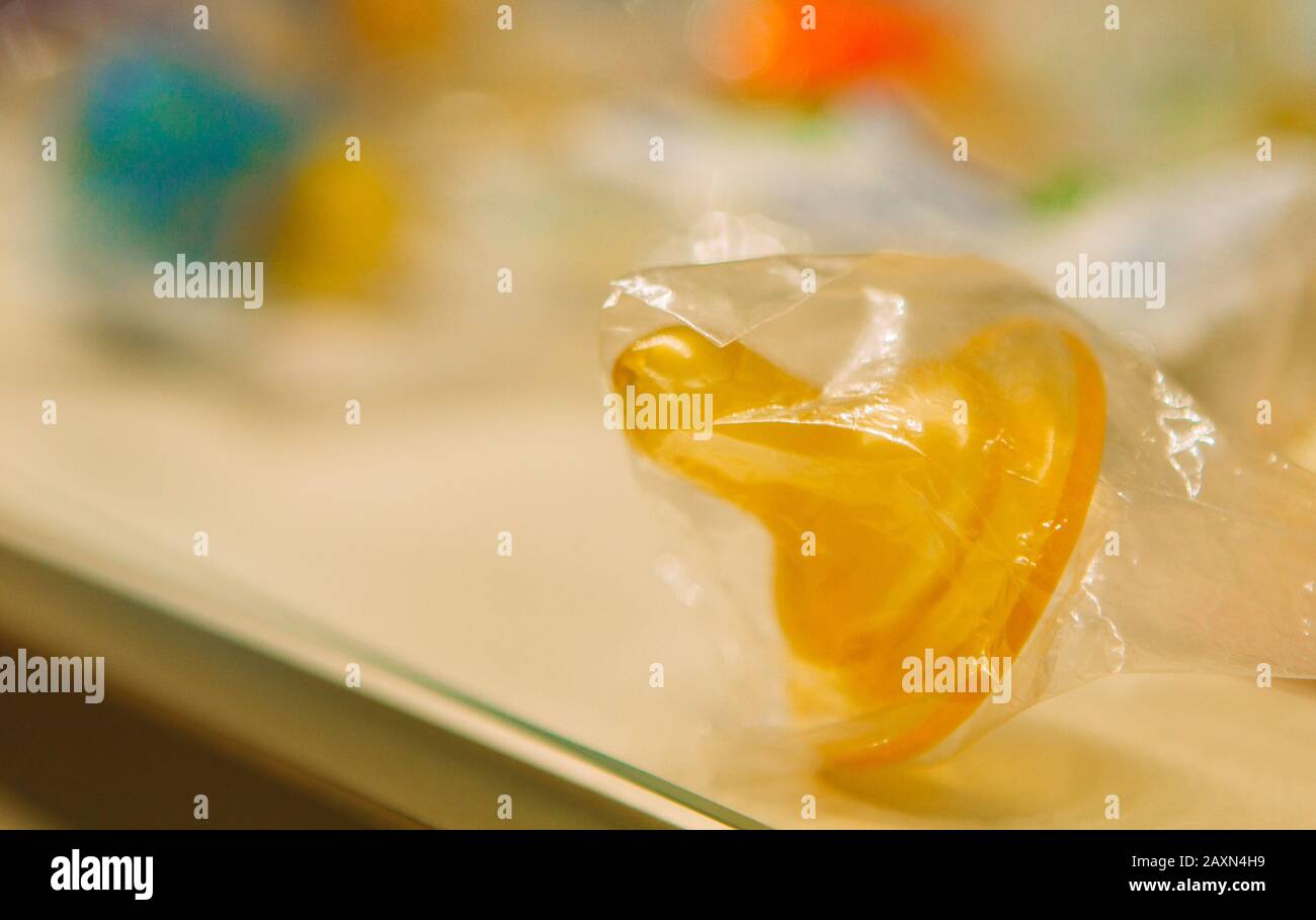 Nipple lying on sale on the counter of the pharmacy Stock Photo