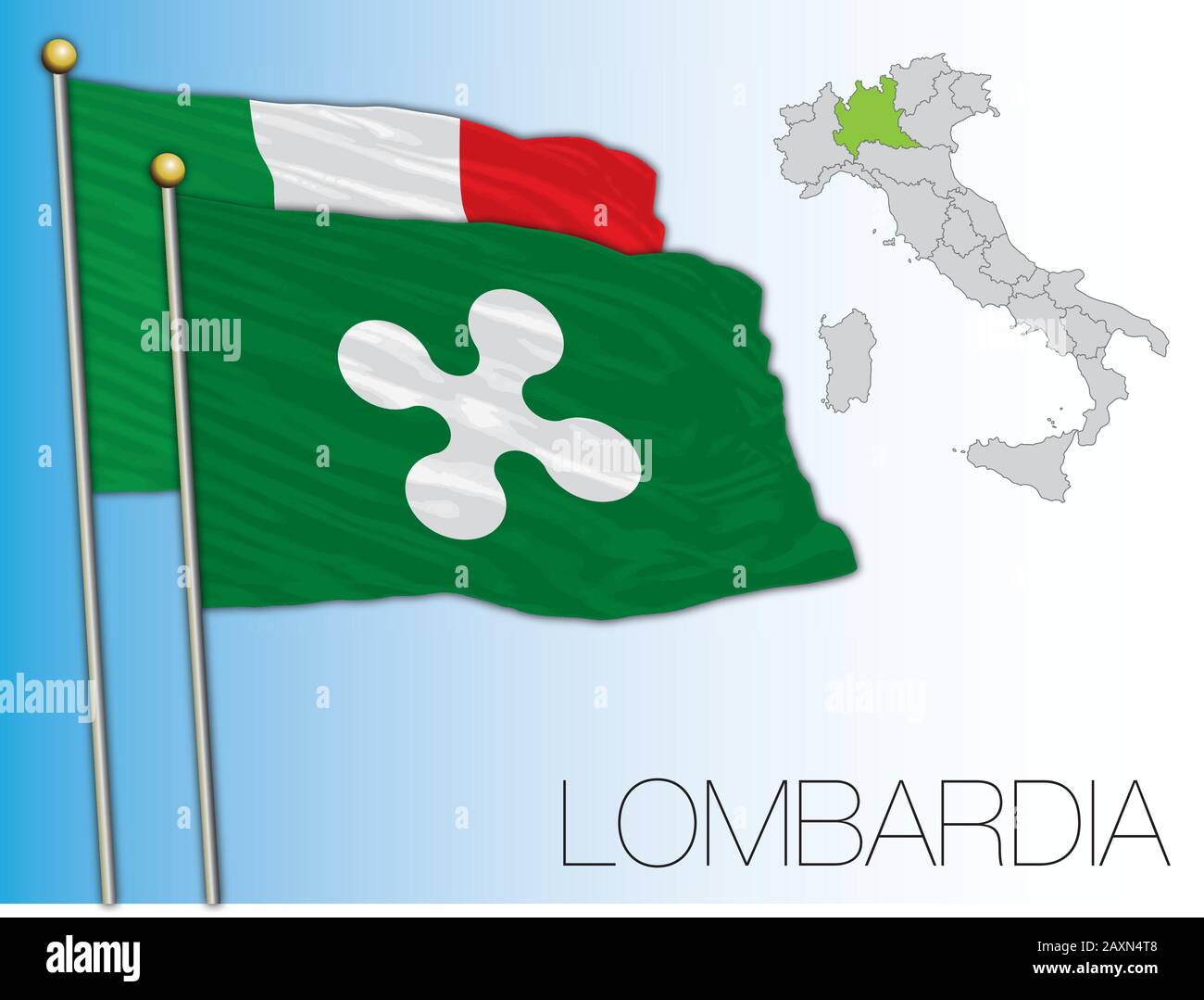 Lombardy official regional flag and map, Italy, vector illustration Stock Vector