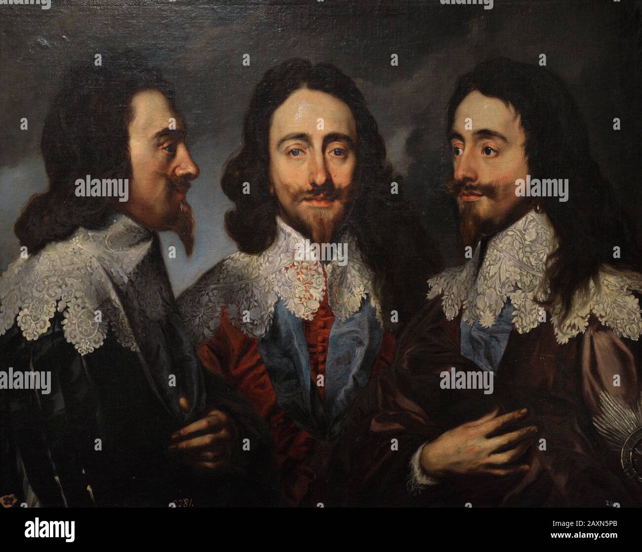 Charles I (1600-1649). King of England, Scotland and Ireland. Portrait of Charles I in three positions, ca.1636-1650. Anton van Dyck (1599-1641). Copy. Museum of Fine Arts. A Coruña, Galicia, Spain. (On loan, Prado Museum, Madrid). Stock Photo