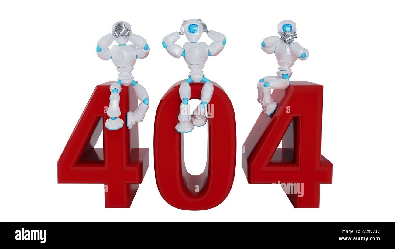 Can't see hear speak robots on 404 error numbers. Stock Photo