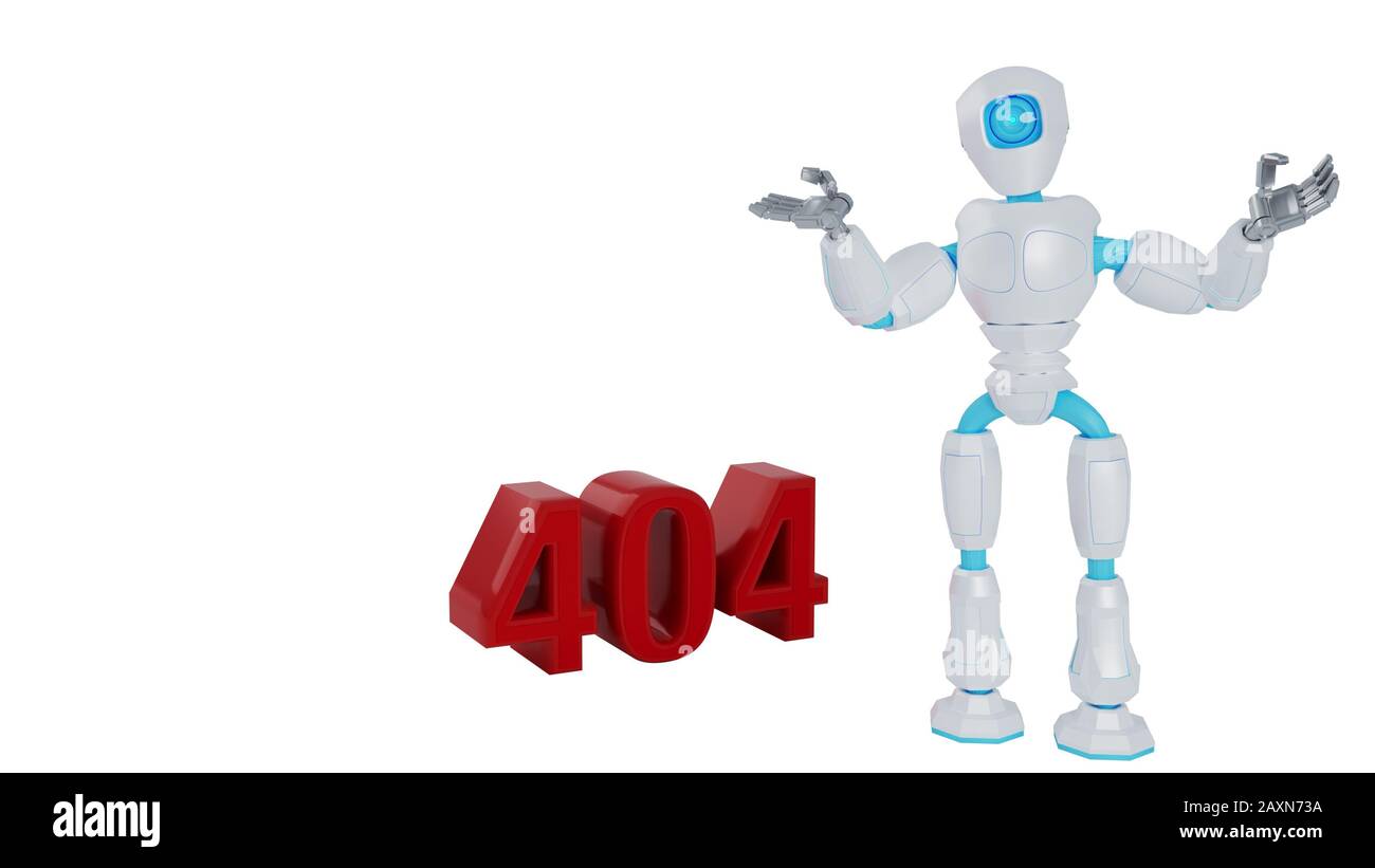 Confused robot next to 404 error Stock Photo - Alamy
