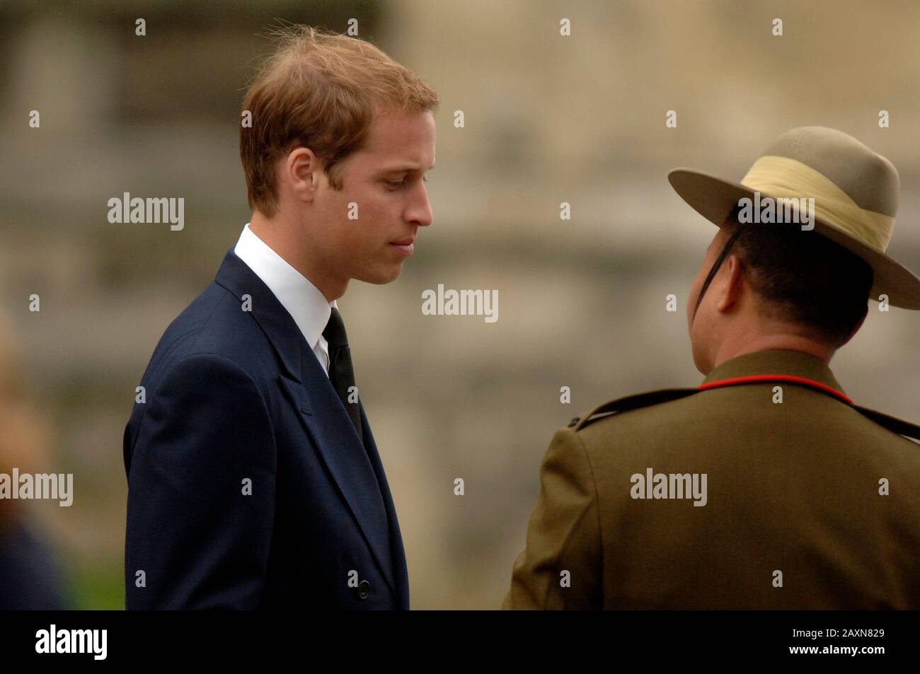 Prince William attending the funeral of Major Alexis Roberts at Canterbury Cathedral in Kent in October 2007. Major 'Lex' Roberts  was killed by an explosion during operations near Kandahar Airfield in the Helmand Province while serving with the 1st Battalion, The Royal Gurkha Rifles. The prince described Major Roberts as “a good friend” and said he was “deeply saddened” by his death. Stock Photo