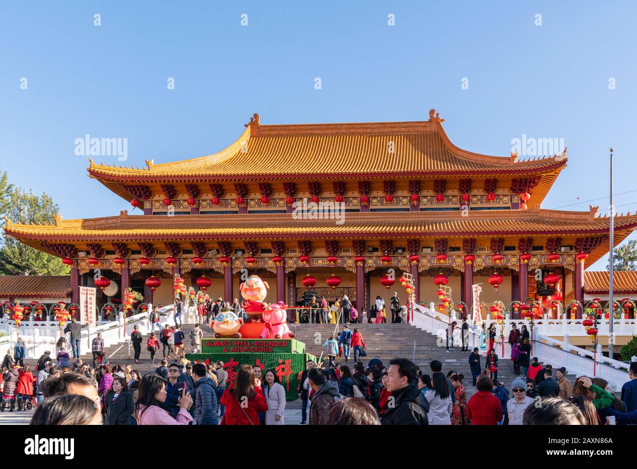 Celebrating Lunar New Year at Hsi Lai Buddhist Temple in San Gabriel Valley, California Stock Photo