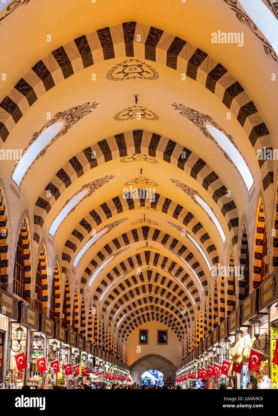 June 18, 2019 - Istanbul, Turkey - Ornate ceilings above the streets of the Grand Bazaar, considered to be one of the oldest shopping malls in the wor Stock Photo