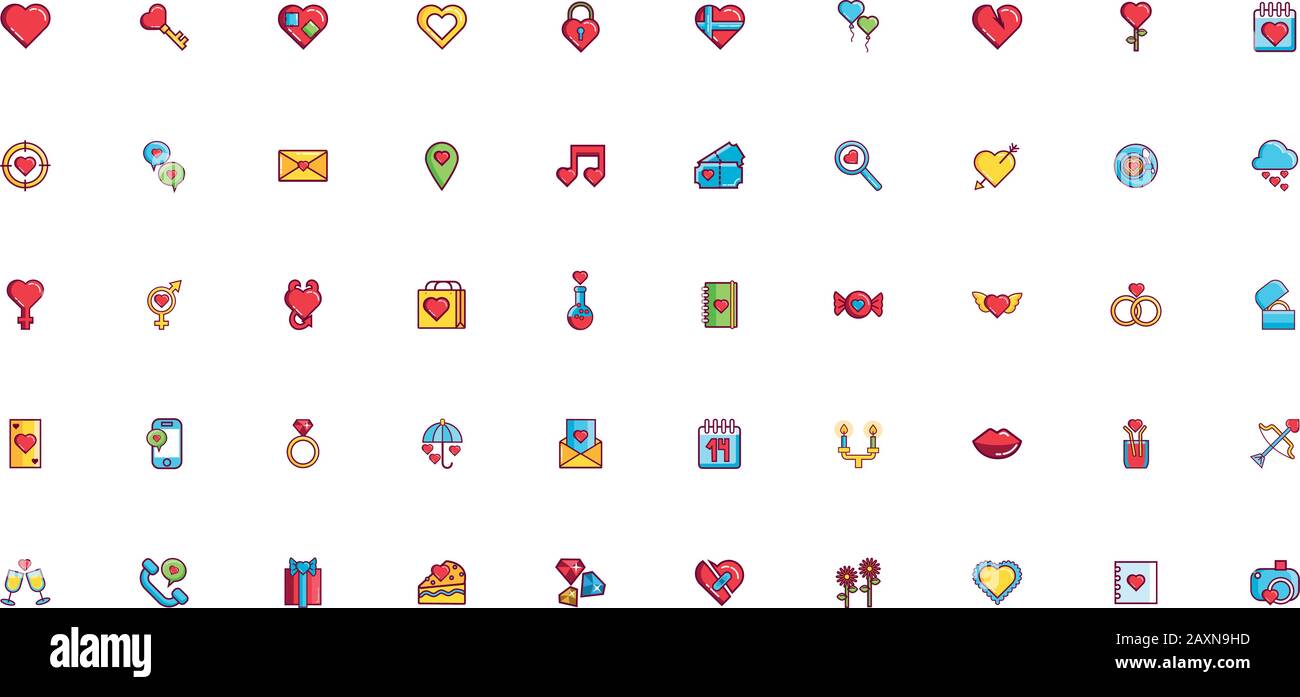 bundle of valentines day line and fill style set icons Stock Vector ...