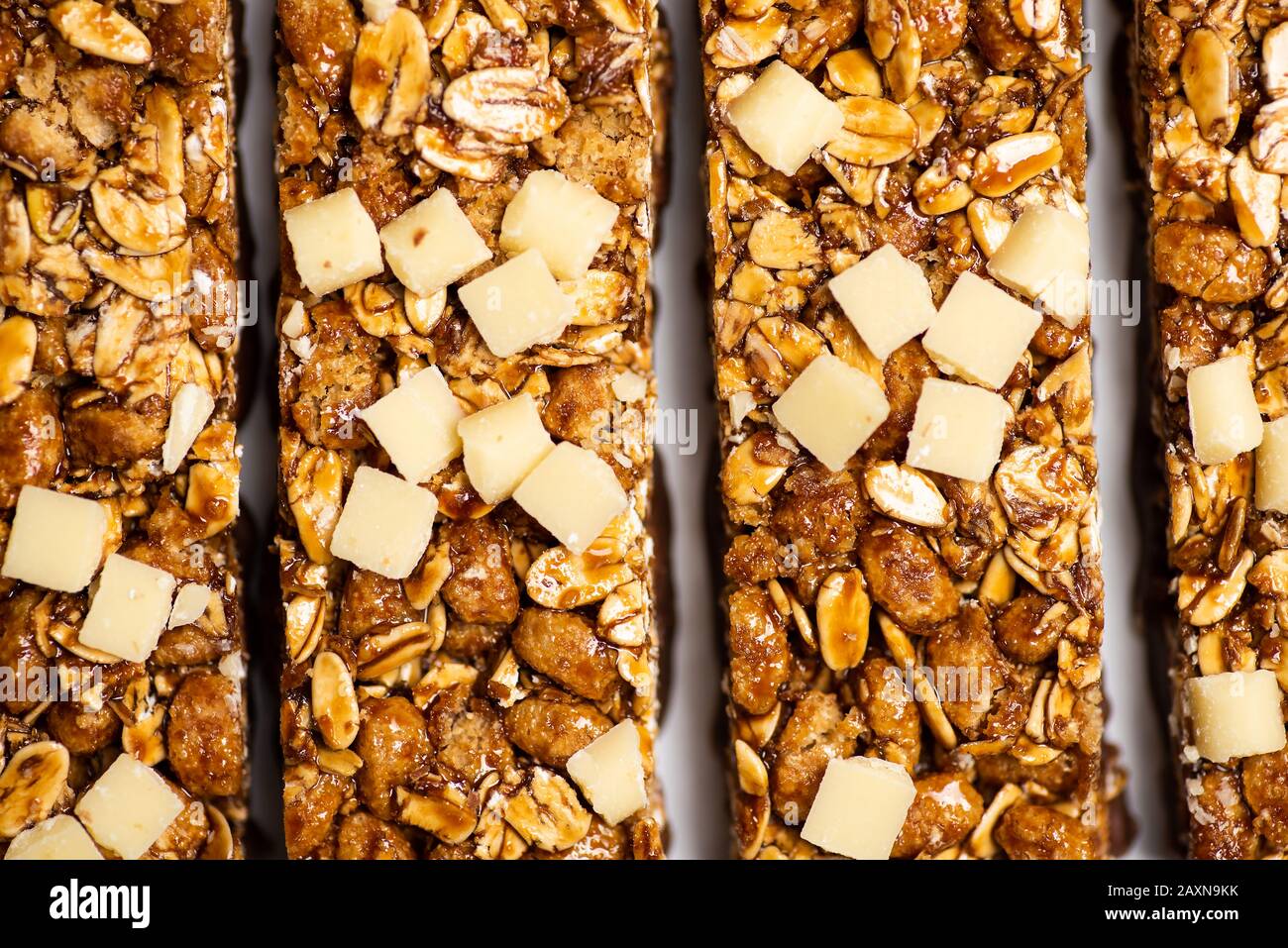 Protein granola bars with nutson a table Stock Photo