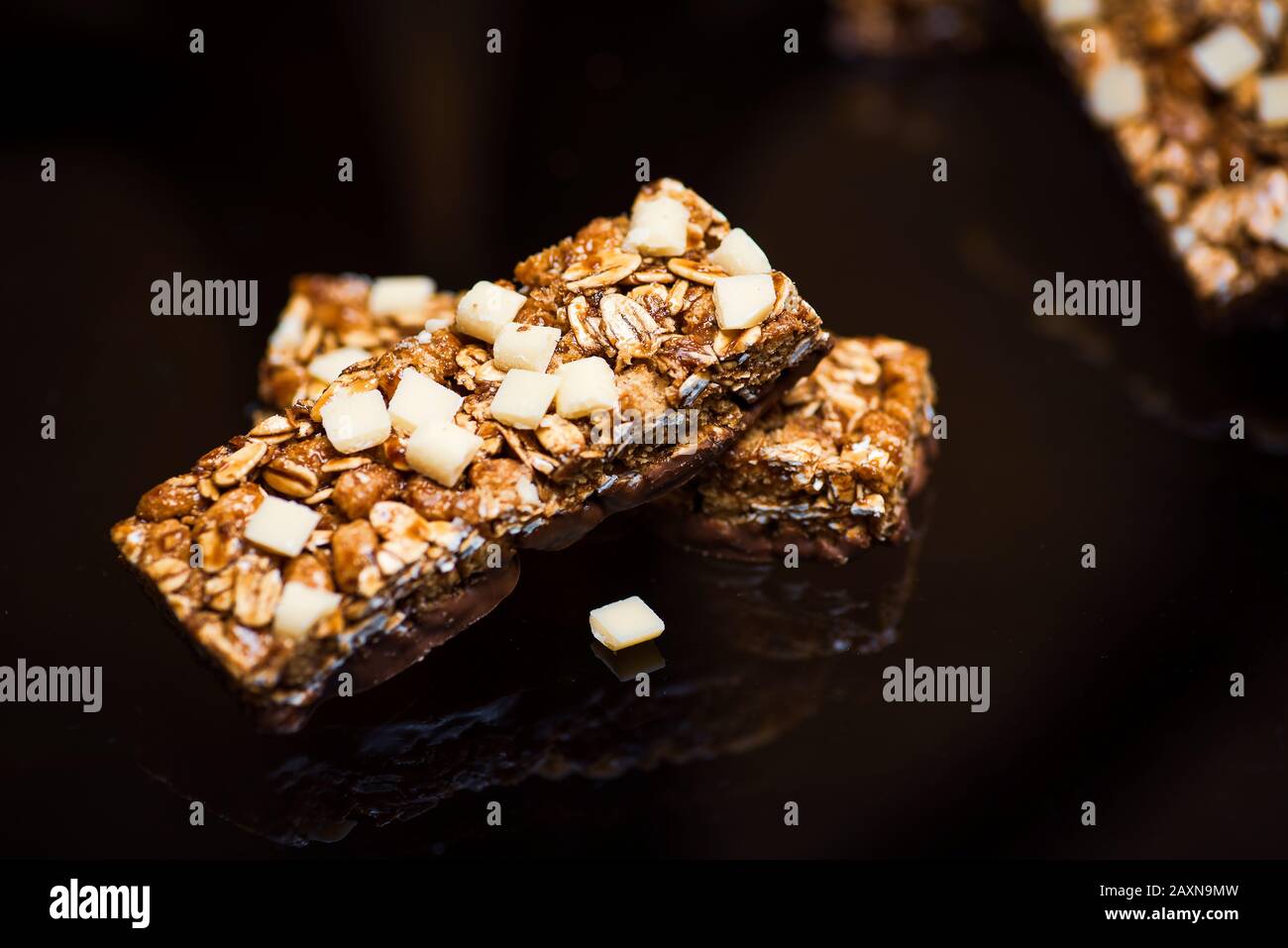 Protein granola bars with nuts on a table closeup Stock Photo