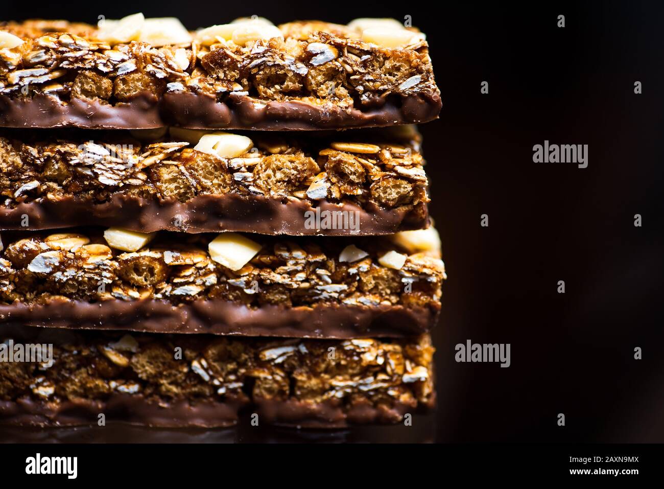 Protein granola bars with nuts on a table closeup Stock Photo