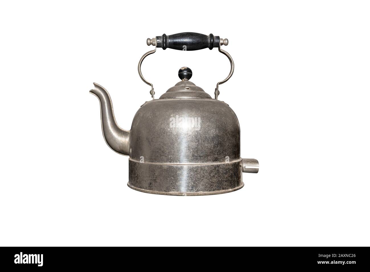 Old electric steel kettle, connected to a cable, isolated on a white  background with a clipping path Stock Photo - Alamy
