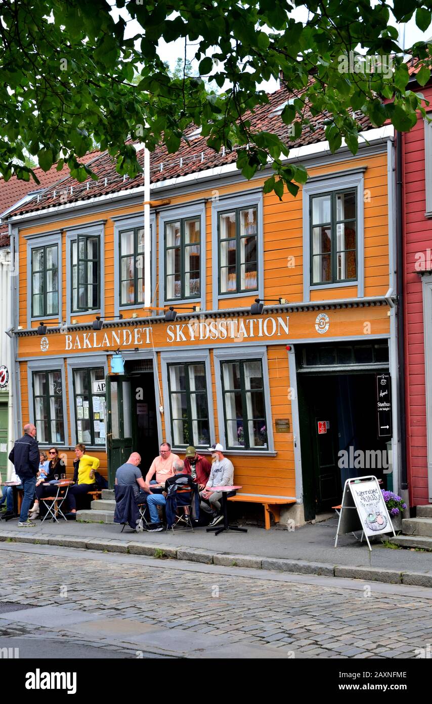 Baklandet Skydsstation is a cafe in the Bakklandet district of Trondheim, Norway. Stock Photo