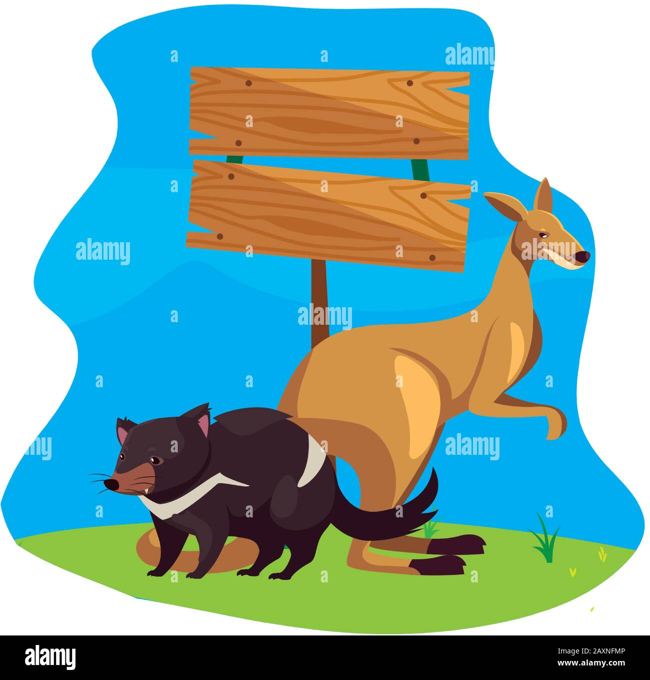 kangaroo and tasmanian devil over landscape vector illustration design ...