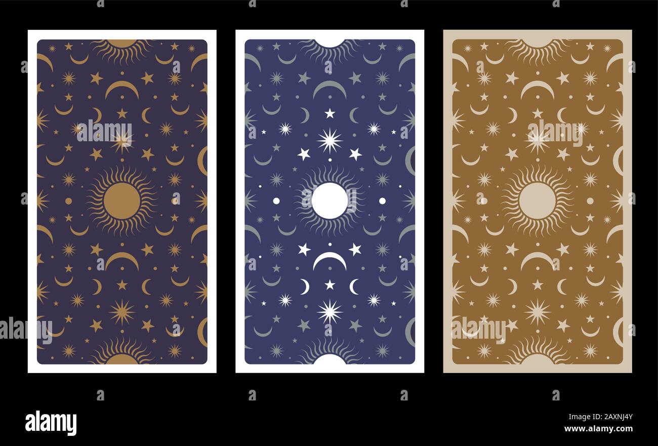 Back of Tarot card decorated with stars, sun and moon. Esoteric background  Stock Vector Image & Art - Alamy