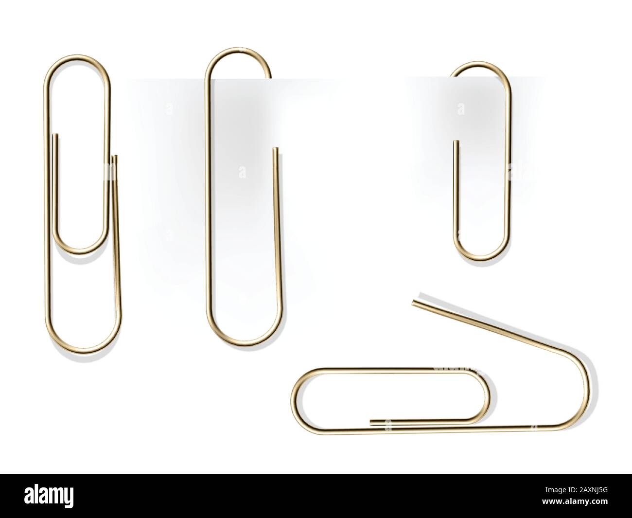 Realistic metal paper clips set. Vector set. Stationery paperclip