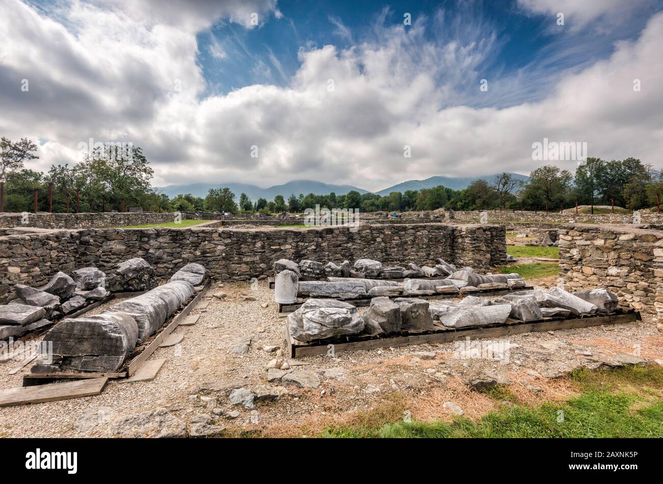 Forum section at Ulpia Traiana, 2nd century Roman Dacia city ruins in village of Sarmizegetusa, Hunedoara County, Transylvania Region, Romania Stock Photo
