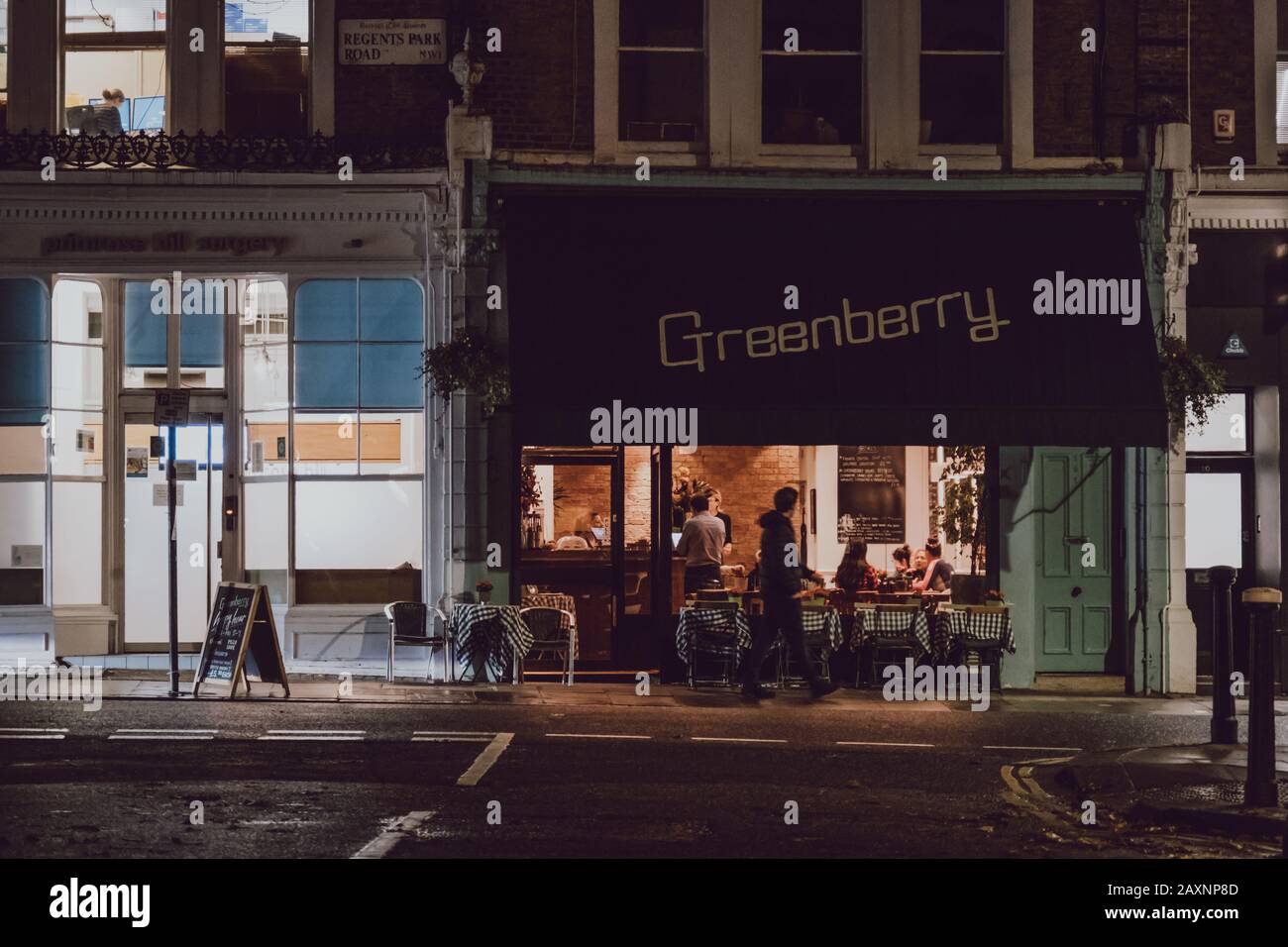 London, UK - November 26, 2019: Facade of the Greenberry restaurant in Primrose Hill, an upscale area of North London that got its name from the famou Stock Photo