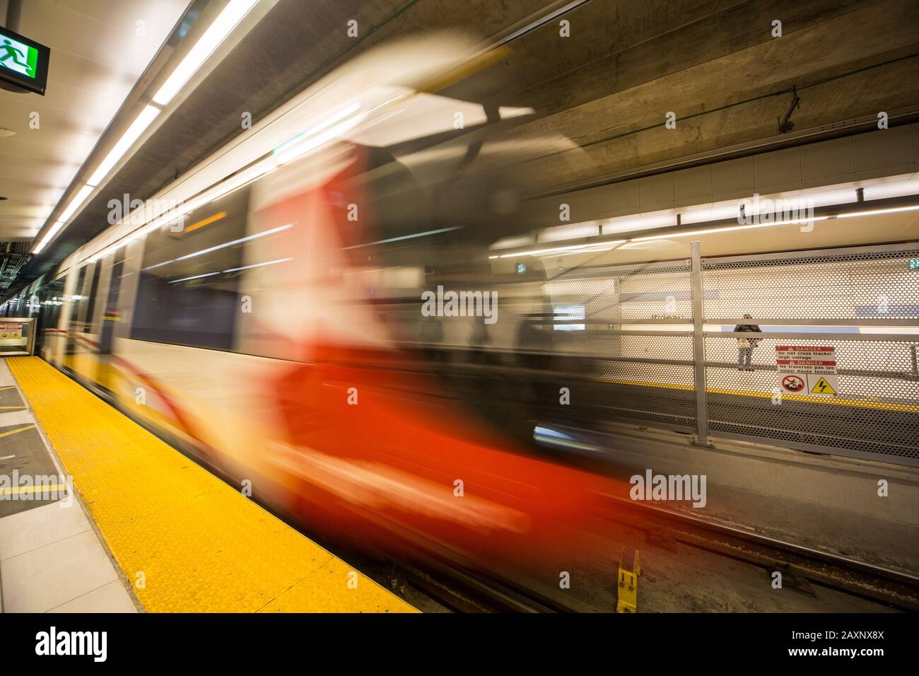 Ottawa's Light Rail stations and trains, in action, during the winter. Stock Photo