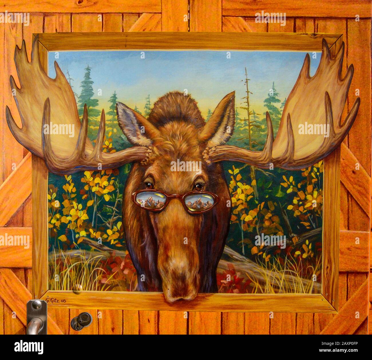 The USA, Wyoming, Jackson Hole, Jackson, Town Square, wall picture, elk