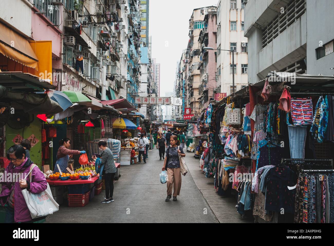 HongKong, China - November, 2019: People on street  market in Hong Kong old town Stock Photo
