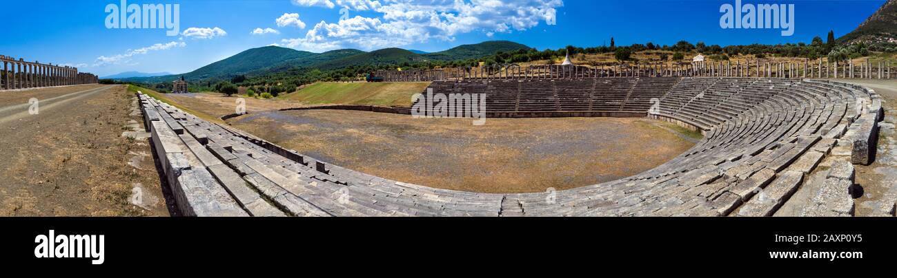 Ancient Greece. Messene. The Stadium and Gymnasium - Heroon Stock Photo