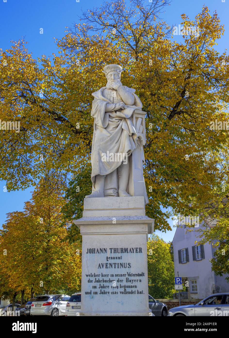 Monument of Johannes Aventinus, Abensberg, Lower Bavaria, Germany Stock Photo