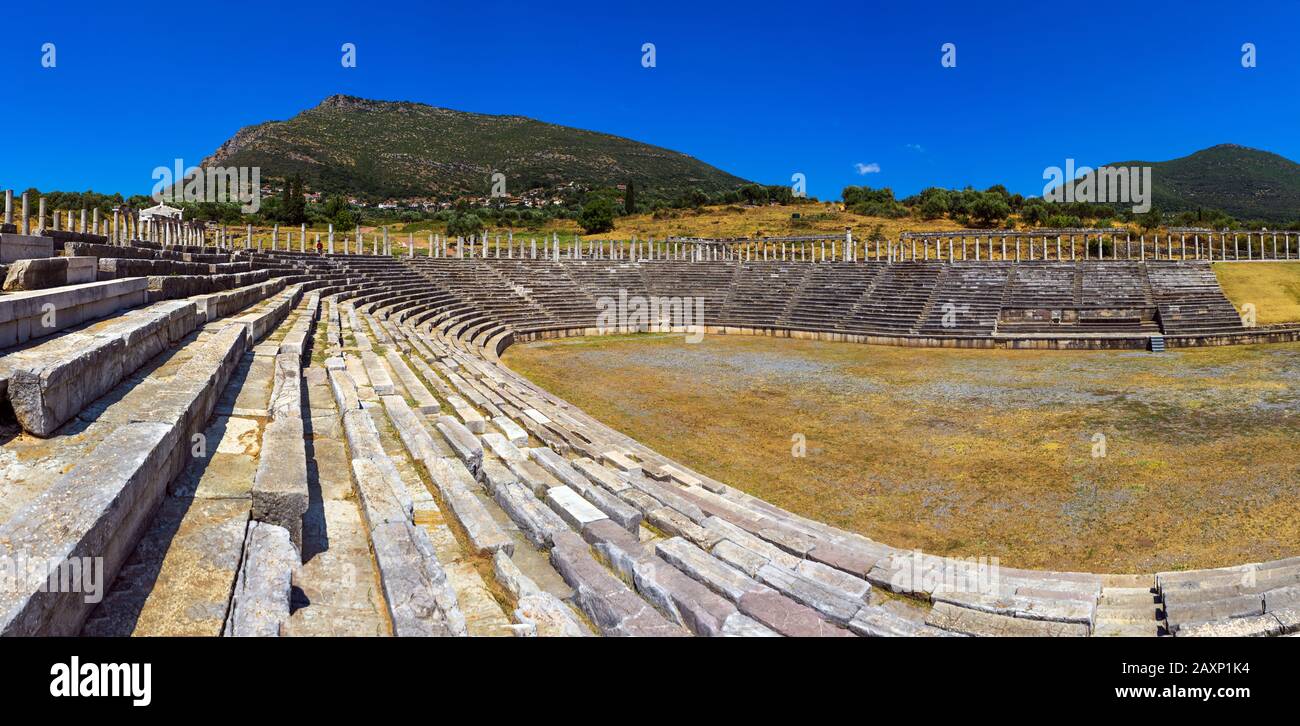 Ancient Greece. Messene. The Stadium and Gymnasium - Heroon Stock Photo