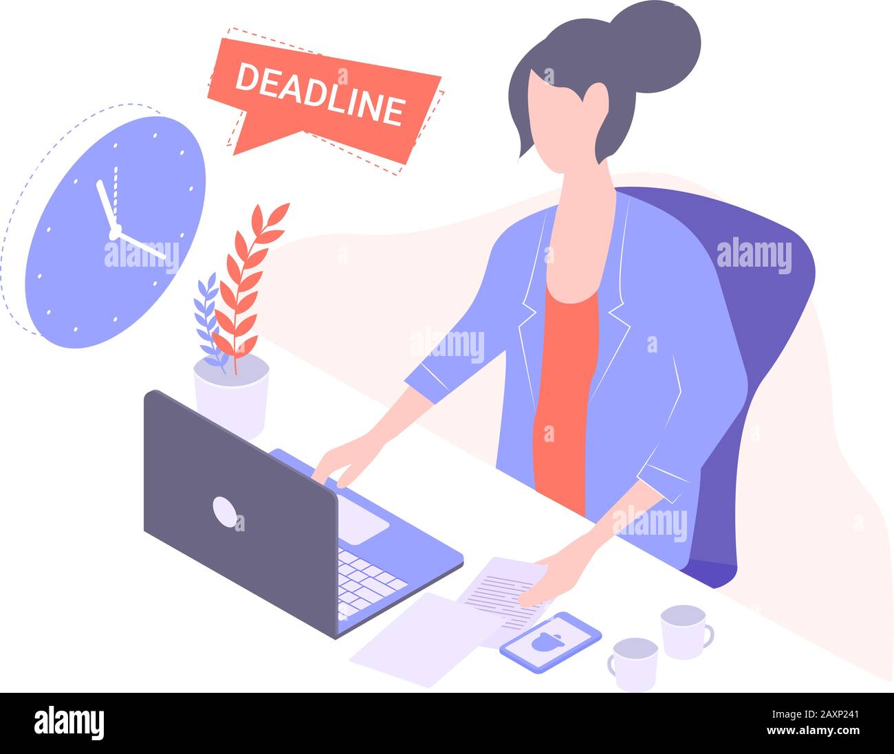 The girl in the tax works on the computer. Stock Vector
