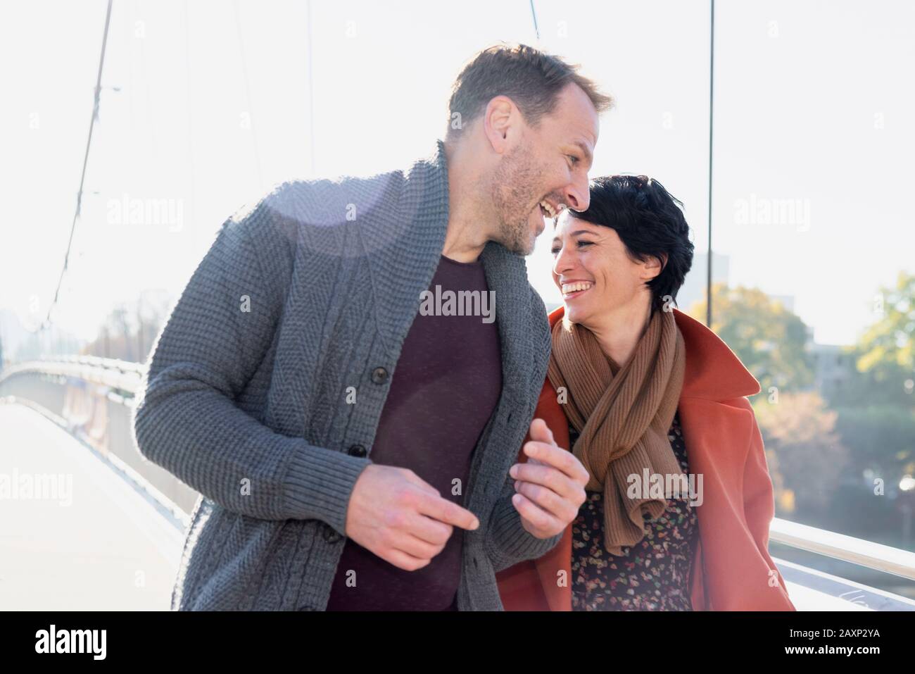 Couple of middle age goes walk in the town, Frankfurt on the Main, Hessen, Germany Stock Photo