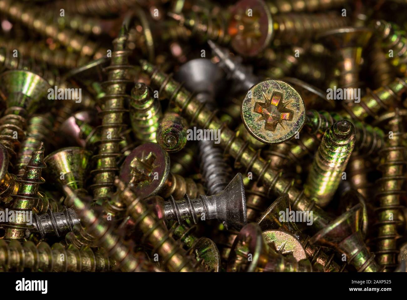 Gold and silver colored screws Stock Photo Alamy