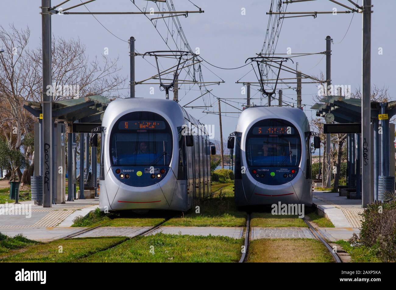 Trams in the Glyfada area of Athens Greece Stock Photo
