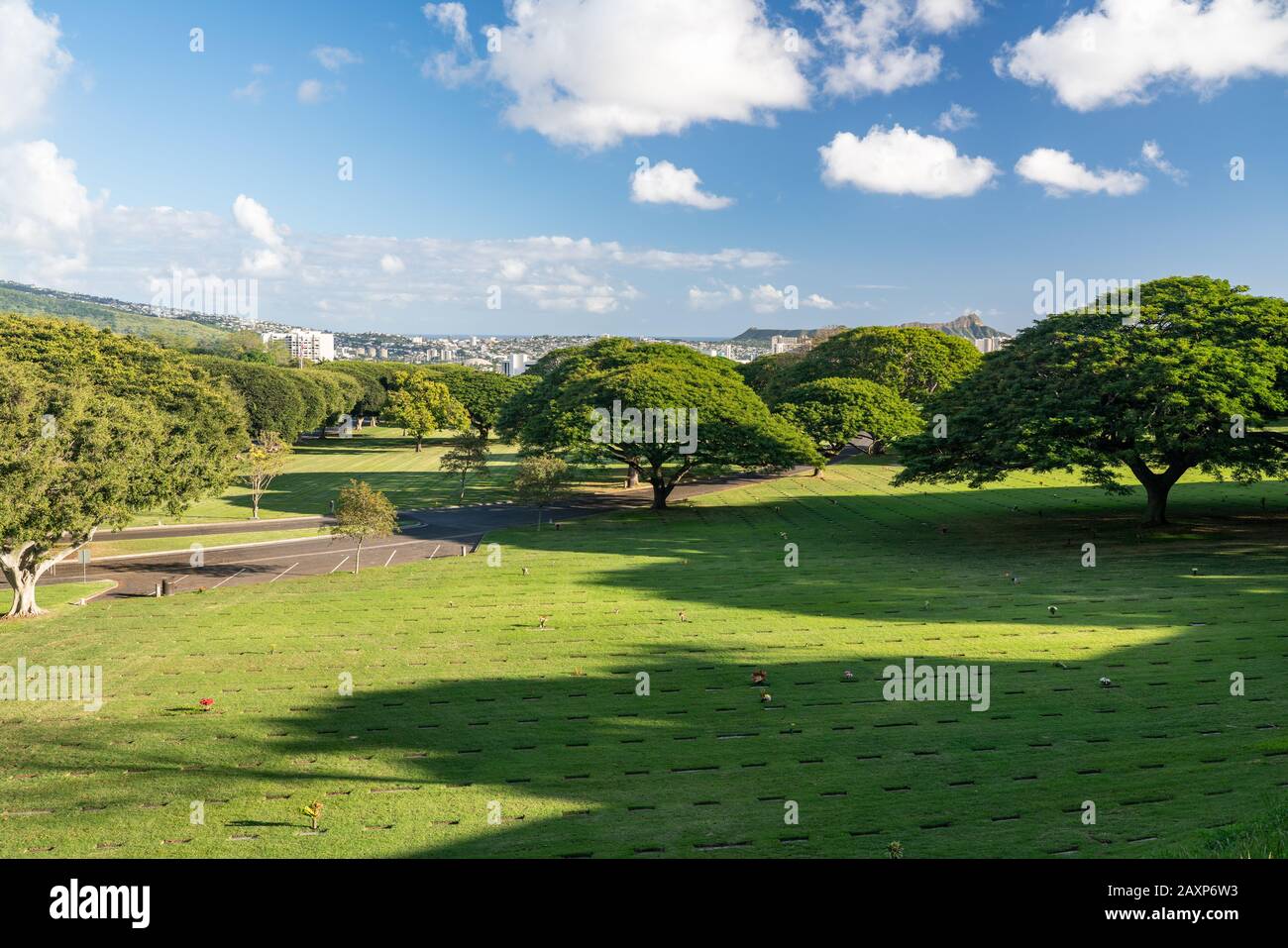 Open grass in the National Memorial Cemetery of the Pacific in