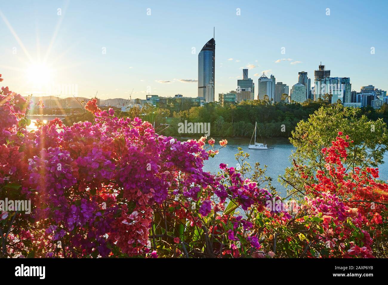 Landscape, Skyline, Brisbane River, Kangaroo Point Cliffs, Brisbane, Queensland, Australia, Oceania Stock Photo