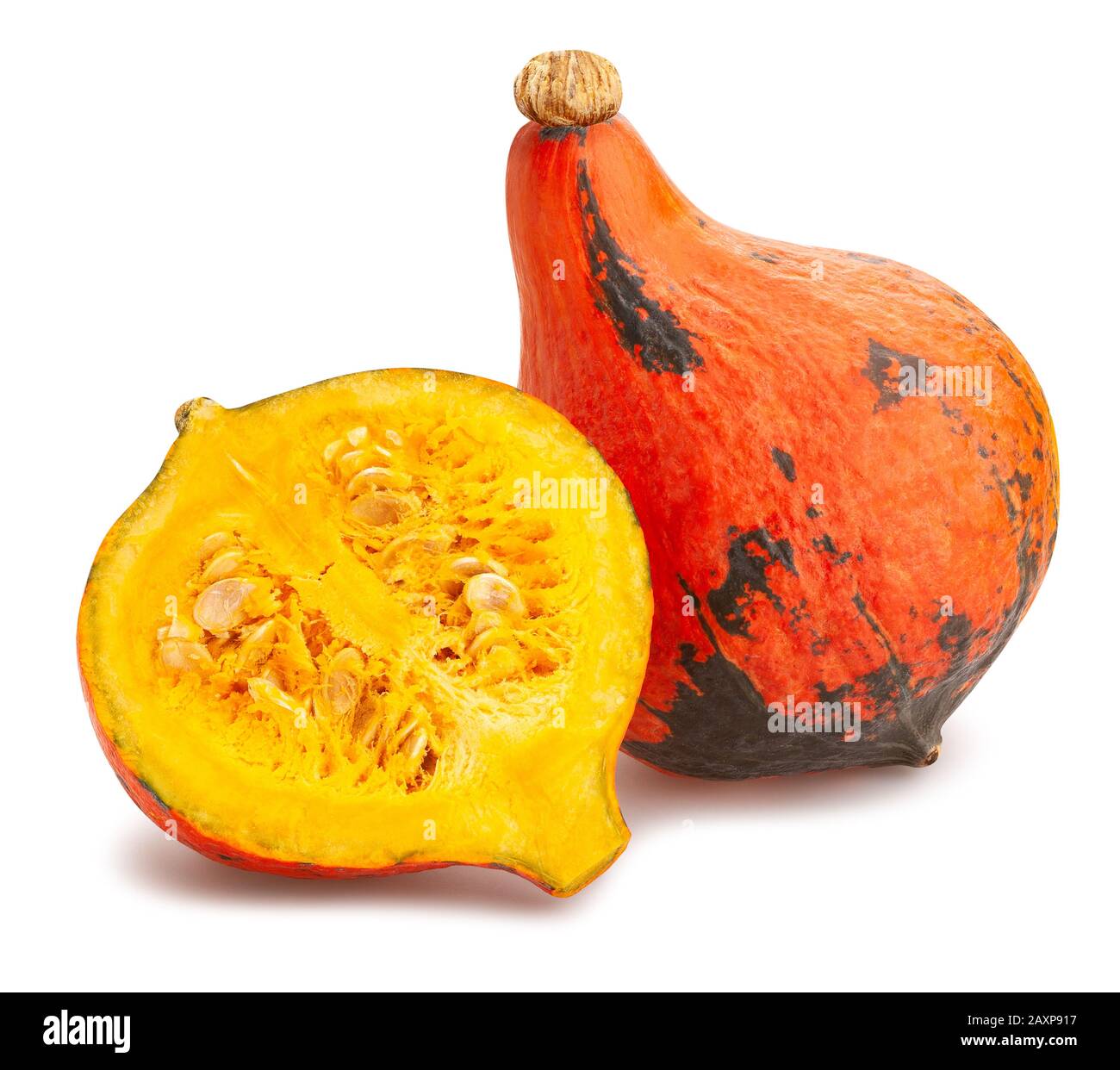sliced red kuri squash path isolated on white Stock Photo