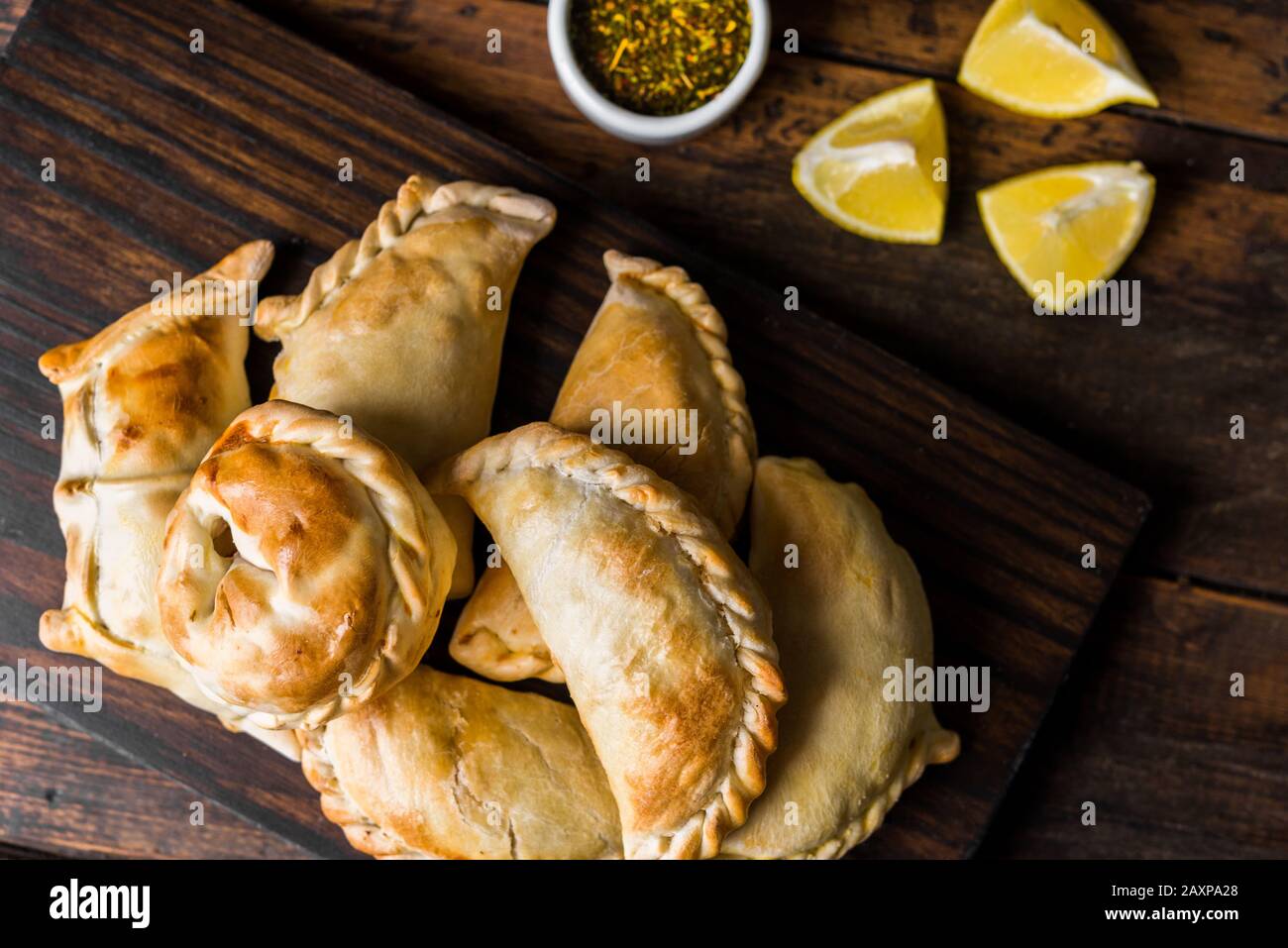 Traditional baked Argentine empanadas savoury pastries with beef