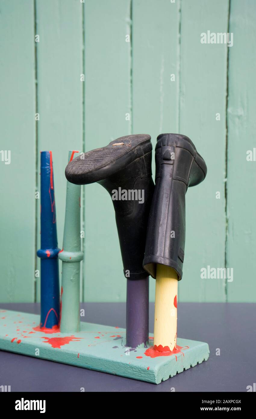 DIY rubber boot holder Stock Photo