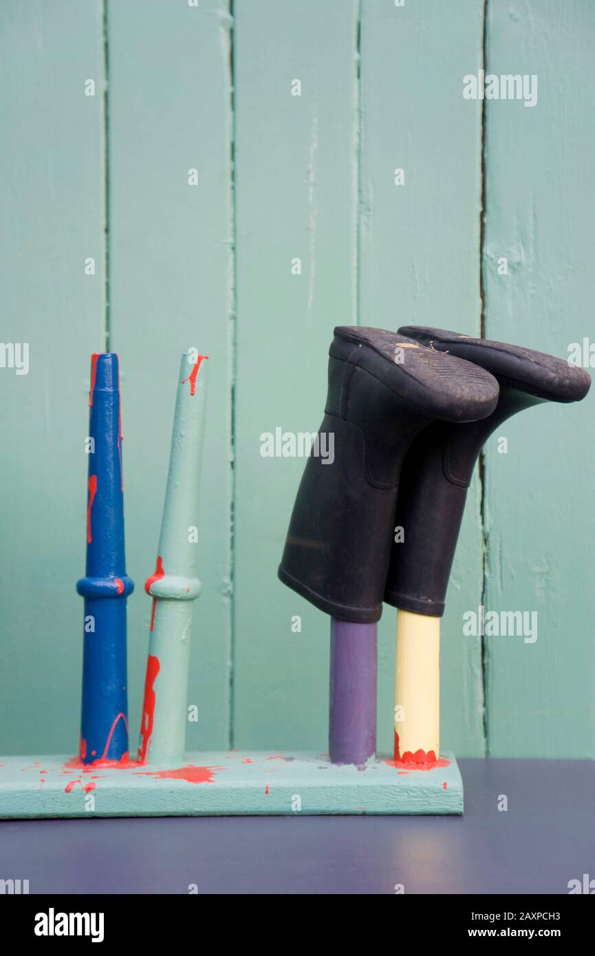 DIY rubber boot holder Stock Photo