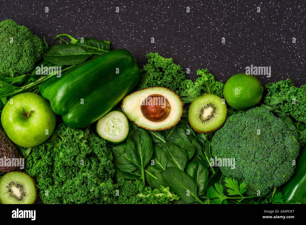 Selection of healthy green food fresh vegetables and fruit Stock Photo ...