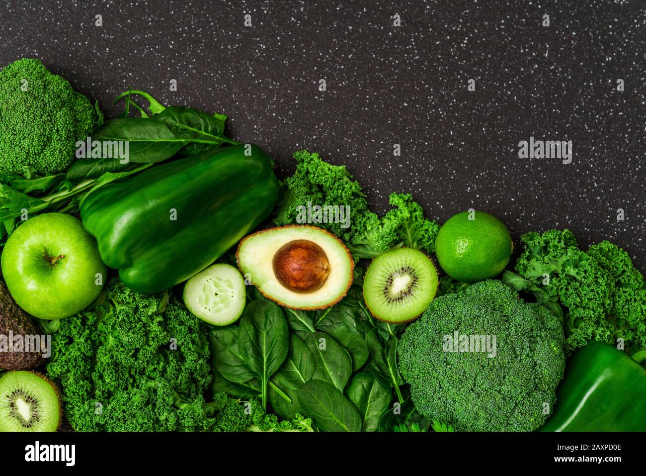 Selection of healthy green food fresh vegetables and fruit Stock Photo ...