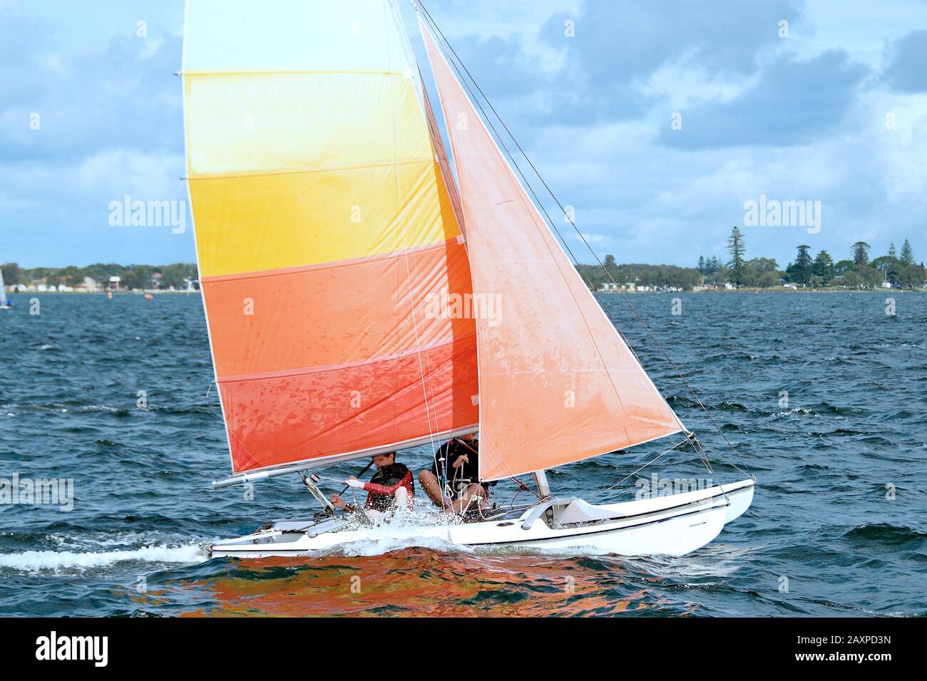 Children sailing activities at Belmont 16ft sailing Club . Lake Macquarie, New South Wales, Australia.      STOCK KW Children Sailing  sail, sailing, Stock Photo