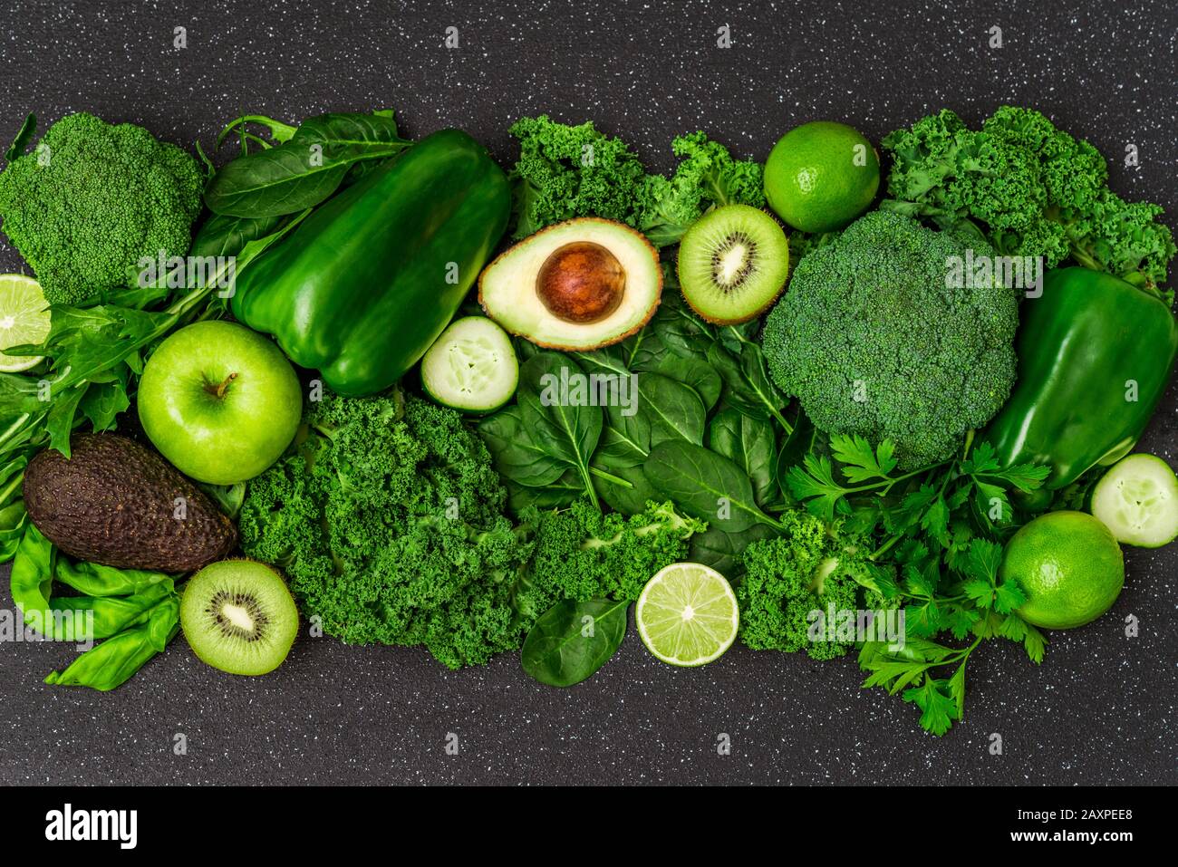 Selection of healthy green food fresh vegetables and fruit Stock Photo ...