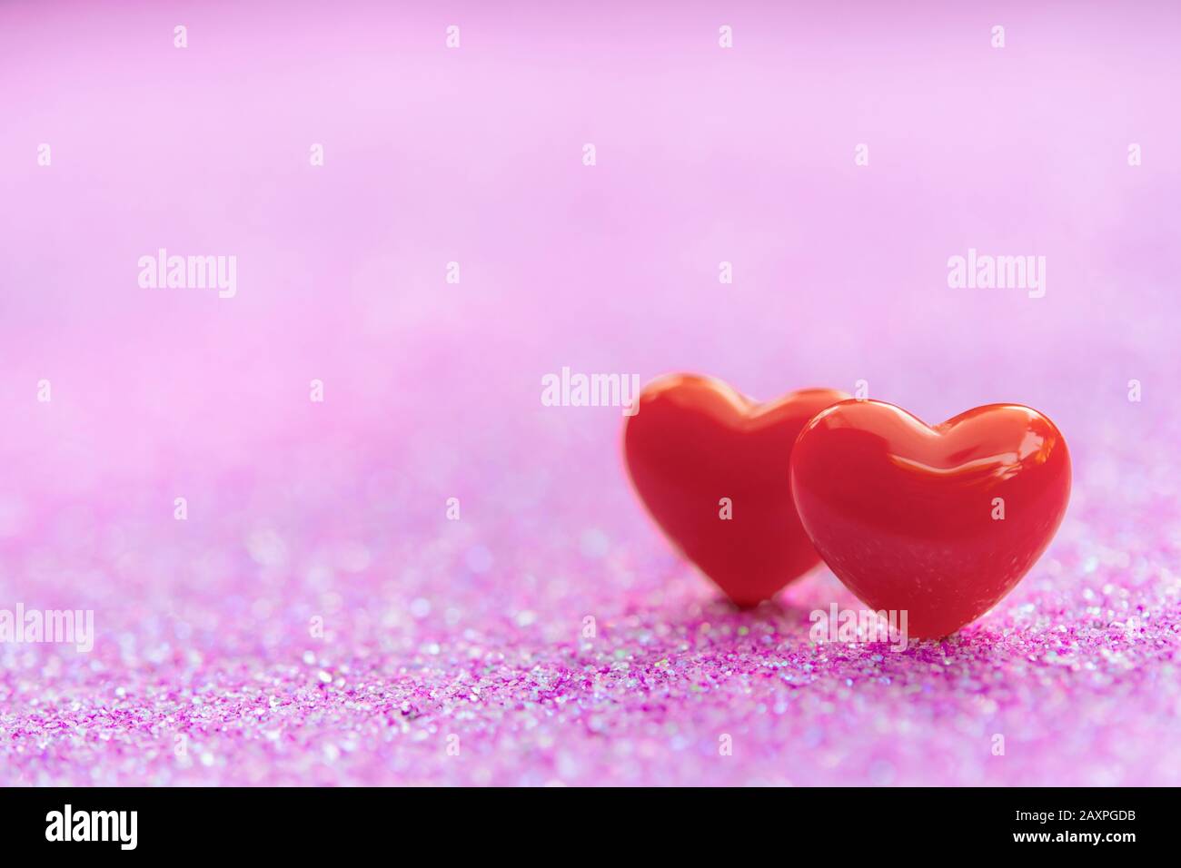 Valentines Day background with Red heart shapes on abstract light pink ...
