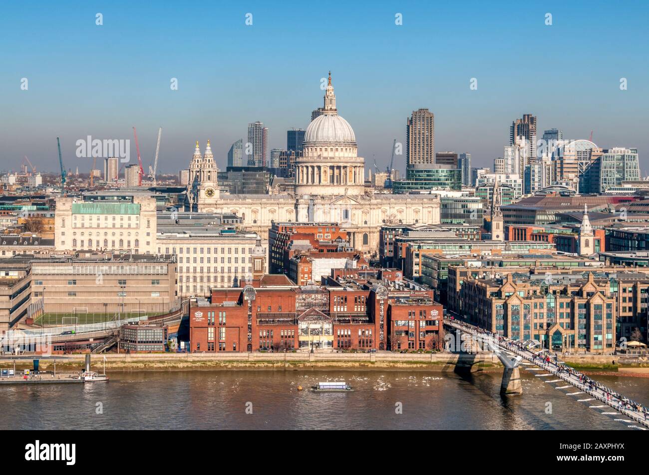 Elevated telephoto view of the south elevation of St Paul's Cathedral, London. Stock Photo